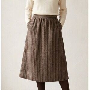 Vintage Tweed Striped Midi Skirt Women's Size 14 Brown Stripe Lined A Line